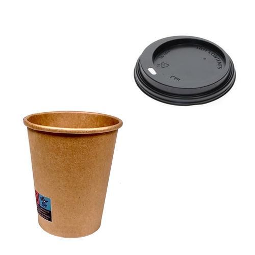 Vaso de Cartón 350ml (12Oz) 100% Kraft c/ Tapa Negra “To Go” – Paquete de 50 unidades